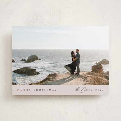 This is a smoke foil pressed holiday cards with foil pressed by Nicole Walsh called minimal edge printing on recycled smooth signature in standard