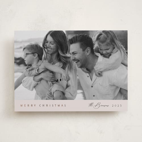 This is a smoke foil pressed holiday cards with foil pressed by Nicole Walsh called minimal edge printing on recycled smooth signature in standard