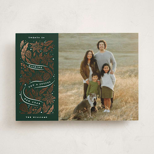 This is a juniper foil pressed holiday cards with foil pressed by Stephanie Hawkes called christmas foil printing on recycled smooth signature in standard