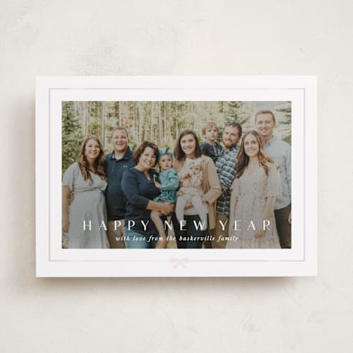 This is a snow gloss press holiday cards with gloss press by Lori Wemple called pretty bow printing on recycled smooth signature in standard