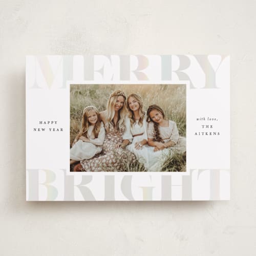 This is a snow gloss press holiday cards with gloss press by Brooke Chandler called merry & bright holiday printing on recycled smooth signature in standard