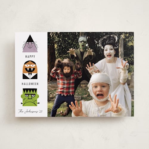 This is a lavender halloween party invitations cards by Becky Nimoy called halloween monsters printing on recycled smooth signature in standard