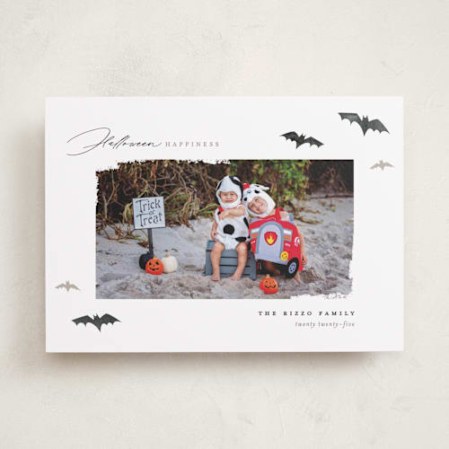 This is a licorice halloween party invitations cards with standard by Pixel and Hank called halloween happiness printing on recycled smooth signature in standard