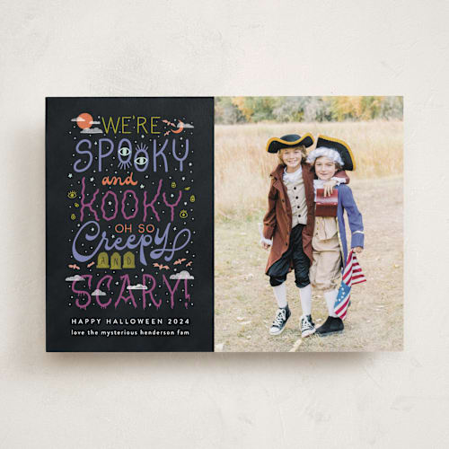 This is a ghoulish halloween party invitations cards by Ashley DeMeyere called spooky kooky creepy scary printing on recycled smooth signature in standard