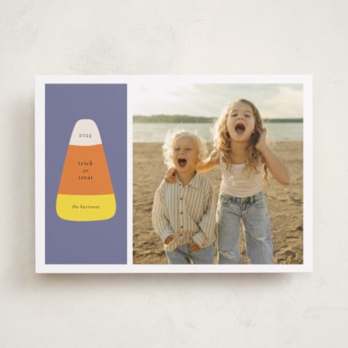 This is a twilight halloween party invitations cards by Alexandra Cohn called candy corn printing on recycled smooth signature in standard