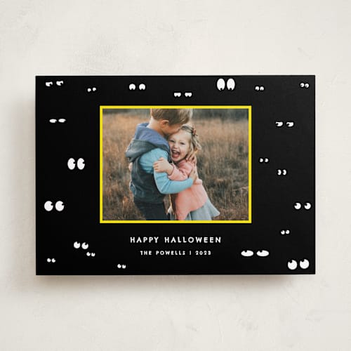 This is a darkness halloween party invitations cards by Sumak Studio called very scary eyes printing on recycled smooth signature in standard