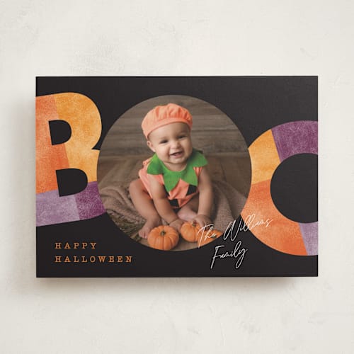 This is a candy halloween party invitations cards with standard by Pixel and Hank called halloween boo printing on recycled smooth signature in standard