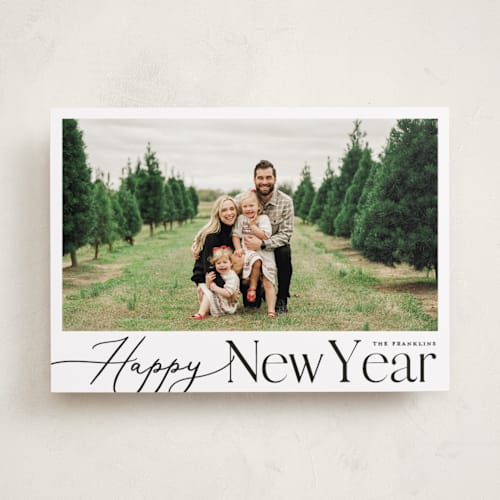 This is a coal new year photo cards with standard by Carolyn MacLaren called merry mix printing on recycled smooth signature in standard