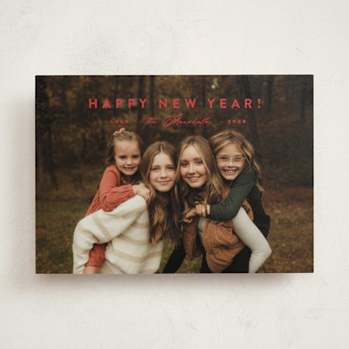 This is a santa suit new year photo cards with standard by Carolyn MacLaren called perfectly simple printing on recycled smooth signature in standard