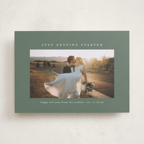 This is a sage new year photo cards with standard by Amy Kross called getting started printing on recycled smooth signature in standard
