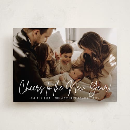 This is a snow new year photo cards with standard by Oma N. Ramkhelawan called our year! printing on recycled smooth signature in standard
