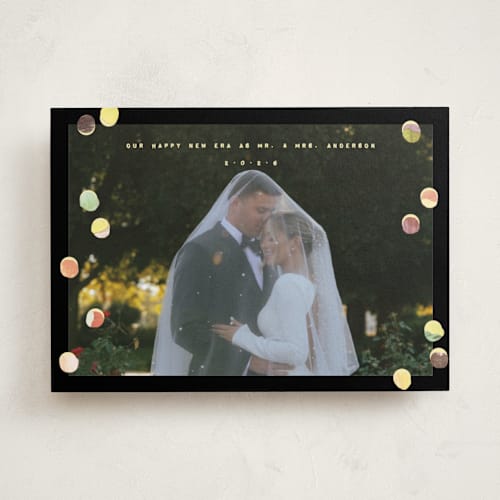 This is a midnight new year photo cards with standard by Anastasia Makarova called our new era printing on recycled smooth signature in standard