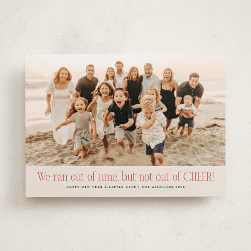 This is a eggnog new year photo cards with standard by Erica Krystek called short on time printing on recycled smooth signature in standard