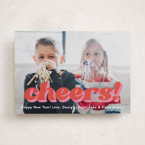 This is a bonbon new year photo cards with standard by Megan Davis called strut printing on recycled smooth signature in standard