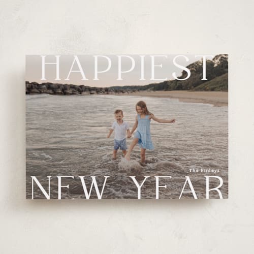 This is a cotton new year photo cards with standard by Angela Thompson called new year happiness printing on recycled smooth signature in standard