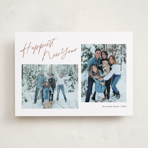 This is a copper new year photo cards with standard by Stacey Meacham called shifted printing on recycled smooth signature in standard