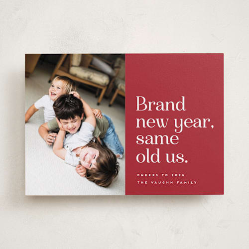 This is a pomegranate new year photo cards with standard by Erica Krystek called same old us printing on recycled smooth signature in standard