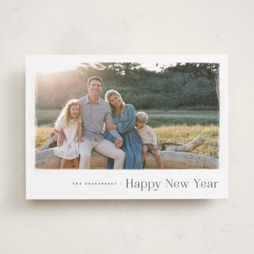 This is a evergreen new year photo cards with standard by Wildfield Paper Co called slate printing on recycled smooth signature in standard