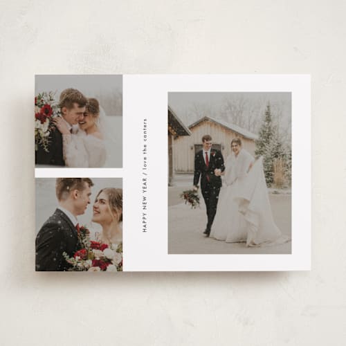 This is a powder new year photo cards with standard by Lori Wemple called happy trio printing on recycled smooth signature in standard
