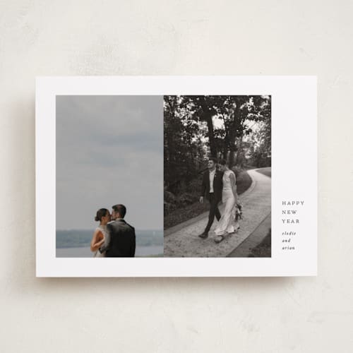 This is a snow new year photo cards with standard by Olivia Kanaley Inman called perfect pair printing on recycled smooth signature in standard