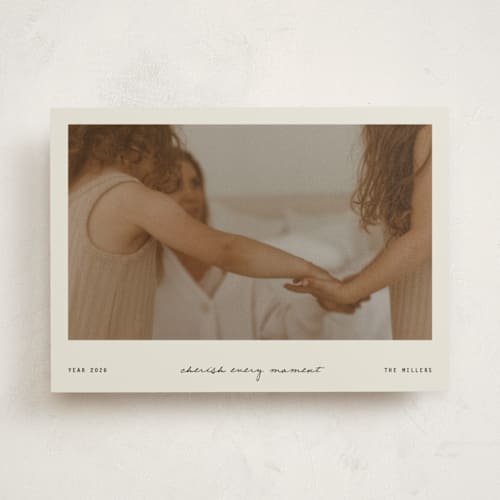 This is a vanilla new year photo cards with standard by Blustery August called chimes printing on recycled smooth signature in standard