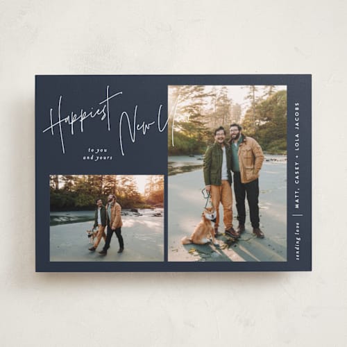 This is a night sky new year photo cards with standard by JoAnn Jinks called signature frames printing on recycled smooth signature in standard