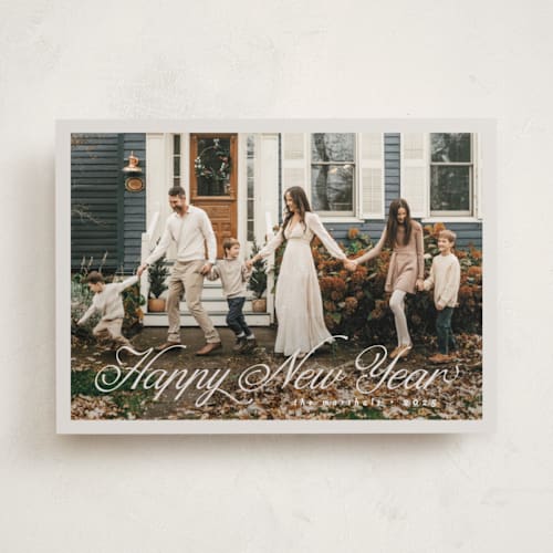This is a marshmallow new year photo cards with standard by Pati Cascino called noelle printing on recycled smooth signature in standard