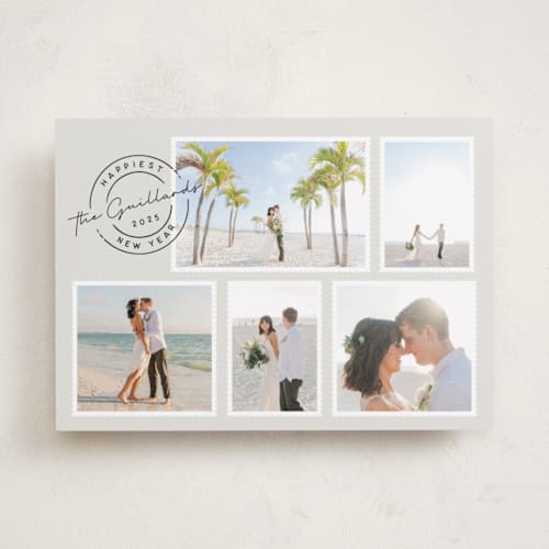 This is a pebble new year photo cards with standard by Kamala Nahas called postable multi printing on recycled smooth signature in standard