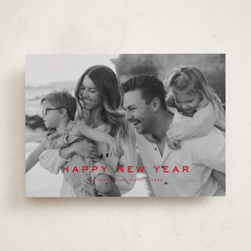 This is a cranberry new year photo cards with standard by Wildfield Paper Co called olympus printing on recycled smooth signature in standard