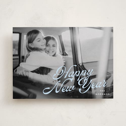 This is a bluebell new year photo cards with standard by AK Graphics called sideways printing on recycled smooth signature in standard