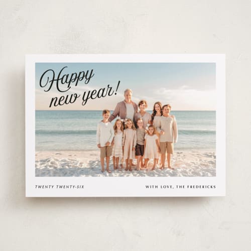 This is a noir new year photo cards with standard by Jackie Crawford called vintage snapshot printing on recycled smooth signature in standard