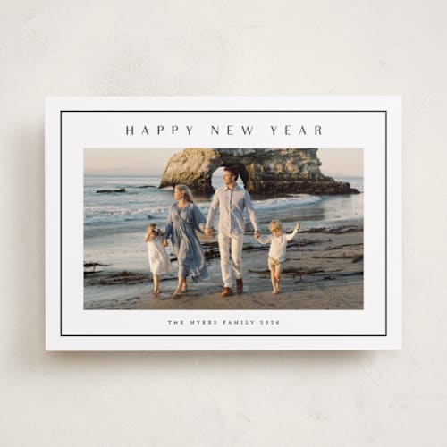 This is a graphite new year photo cards with standard by Stacey Meacham called preppy seaside printing on recycled smooth signature in standard