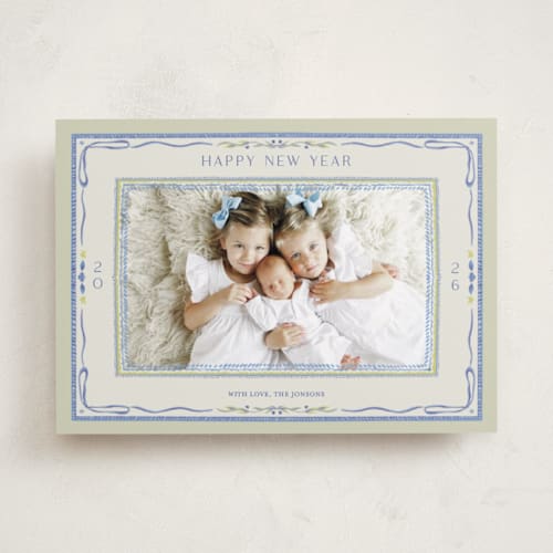 This is a blue jay new year photo cards with standard by Lucrecia Caporale called delicate botanical frame printing on recycled smooth signature in standard