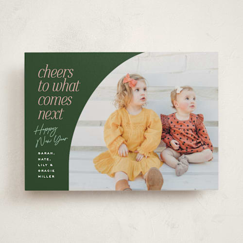 This is a forest new year photo cards with standard by Owl and Toad called arch printing on recycled smooth signature in standard