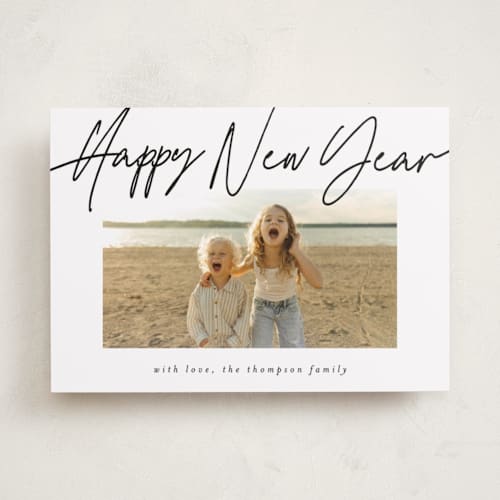 This is a noir new year photo cards with standard by AK Graphics called cheerfilled printing on recycled smooth signature in standard