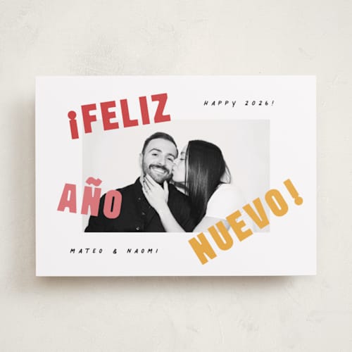 This is a sunset new year photo cards with standard by Olivia Raufman called año nuevo printing on recycled smooth signature in standard