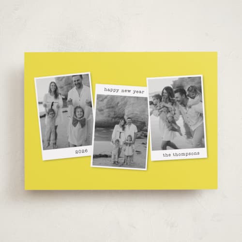 This is a lemon new year photo cards with standard by Kristen Knechtel called memories x3 printing on recycled smooth signature in standard