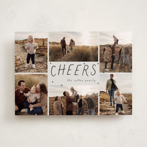 This is a pudding new year photo cards with standard by Betsy Siber called handwritten cheer printing on recycled smooth signature in standard