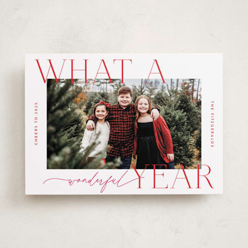 This is a candy cane new year photo cards with standard by Jackie Crawford called it's a wonderful life printing on recycled smooth signature in standard