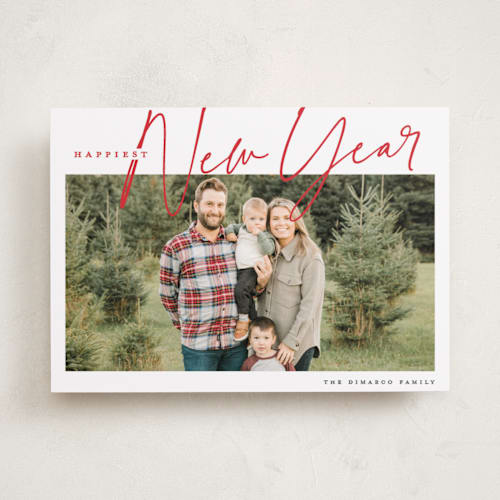 This is a cherry new year photo cards with standard by Kerry Doyle called merry minimalist printing on recycled smooth signature in standard