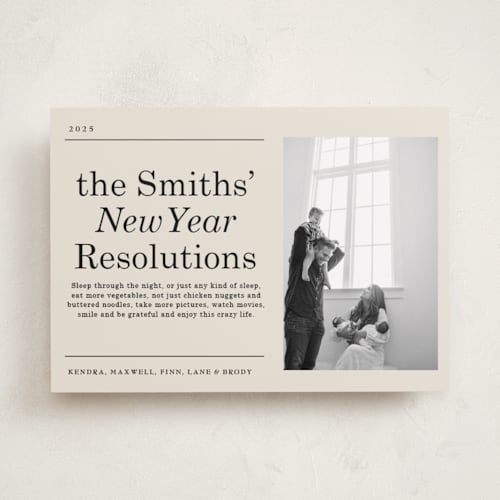 This is a champagne new year photo cards with standard by Baumbirdy called resolutions printing on recycled smooth signature in standard