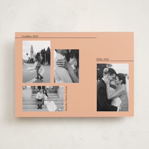 This is a peach new year photo cards with standard by Anne Retter - SchoepfergeistArt called new minimal year printing on recycled smooth signature in standard