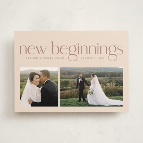 This is a granite new year photo cards with standard by Owl and Toad called new beginnings printing on recycled smooth signature in standard