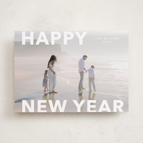This is a cloud new year photo cards with standard by Angela Thompson called modern type printing on recycled smooth signature in standard