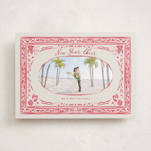 This is a peppermint new year photo cards with standard by Lucrecia Caporale called cheerful frame printing on recycled smooth signature in standard