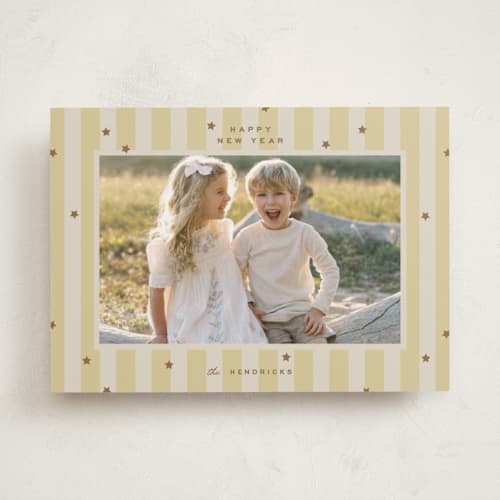 This is a butter new year photo cards with standard by Ellen Schlegelmilch called stars & stripes printing on recycled smooth signature in standard