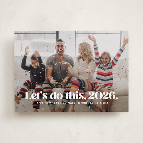 This is a snow new year photo cards with standard by Lea Delaveris called let's do this printing on recycled smooth signature in standard