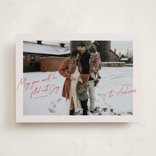 This is a winterberry holiday photo cards with standard by Ashley Iwafuchi called handwritten joy printing on recycled smooth signature in standard