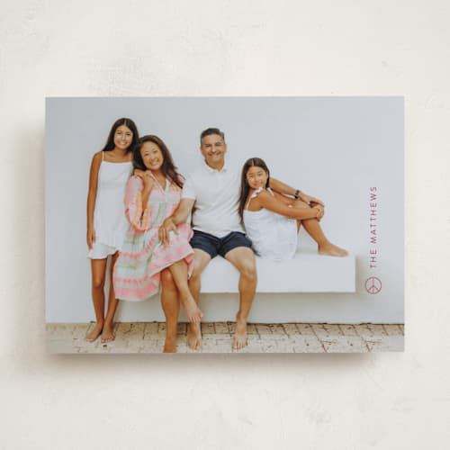 This is a cranberry holiday photo cards with standard by Karen Glenn called simply peace printing on recycled smooth signature in standard