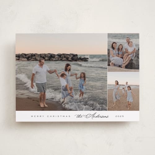 This is a snow holiday photo cards with standard by Nicole Walsh called elegant trio printing on recycled smooth signature in standard